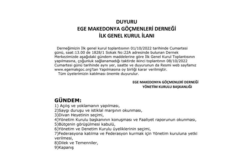 ilk genel kurul ilanı